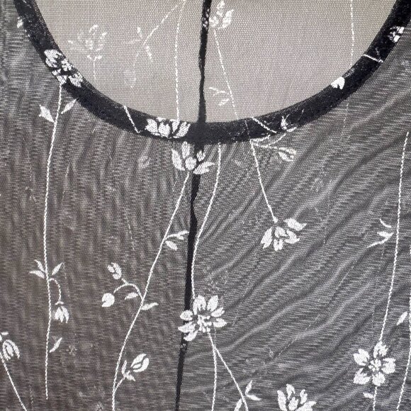 Sheer Floral Mesh Maxi Dress – Black White Overlay – XS/S – Y2K Grunge Layering - Picture 6 of 11